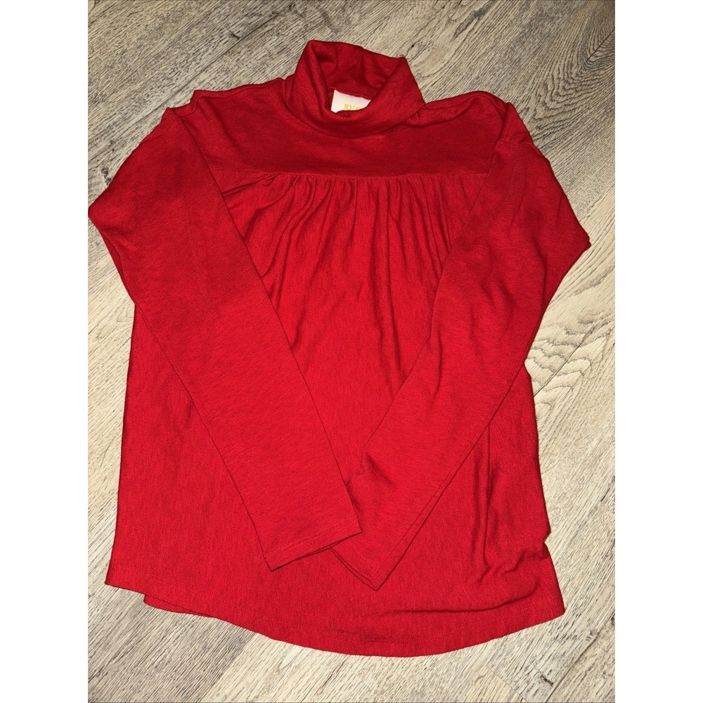 Maeve Anthropologie Red Turtleneck Gathered Yoke Long Sleeve Knit Top Small
